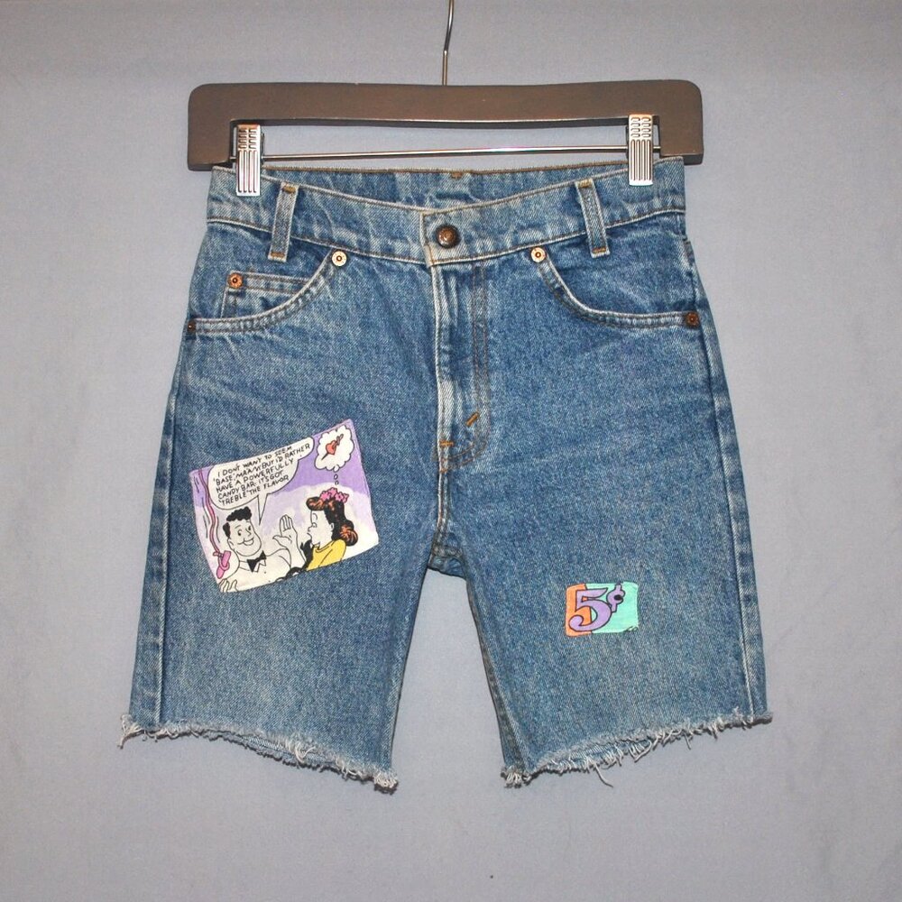 Vintage Levi's Jean Shorts Size 14 Regular Embellished Blue Denim Cutoffs